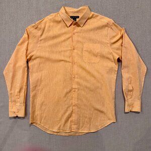Bachrach Linen Blend Button Down Shirt Orange Long Sleeve Lightweight Casual XL